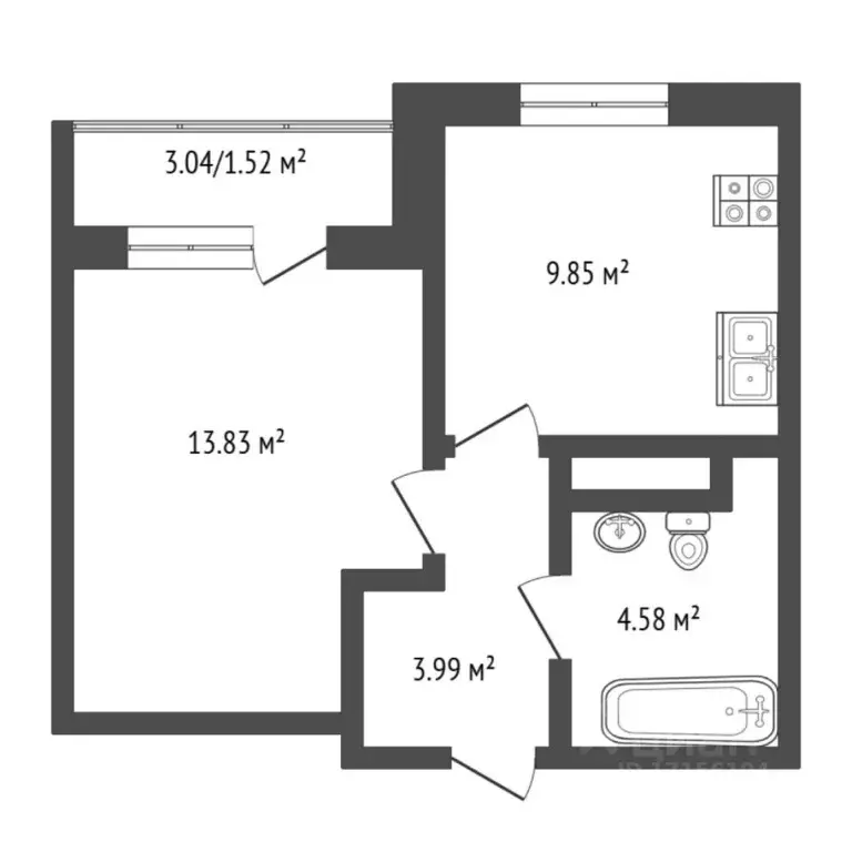 1-к кв. Тюменская область, Тюмень ул. Фармана Салманова, 21 (30.9 м) - Фото 2