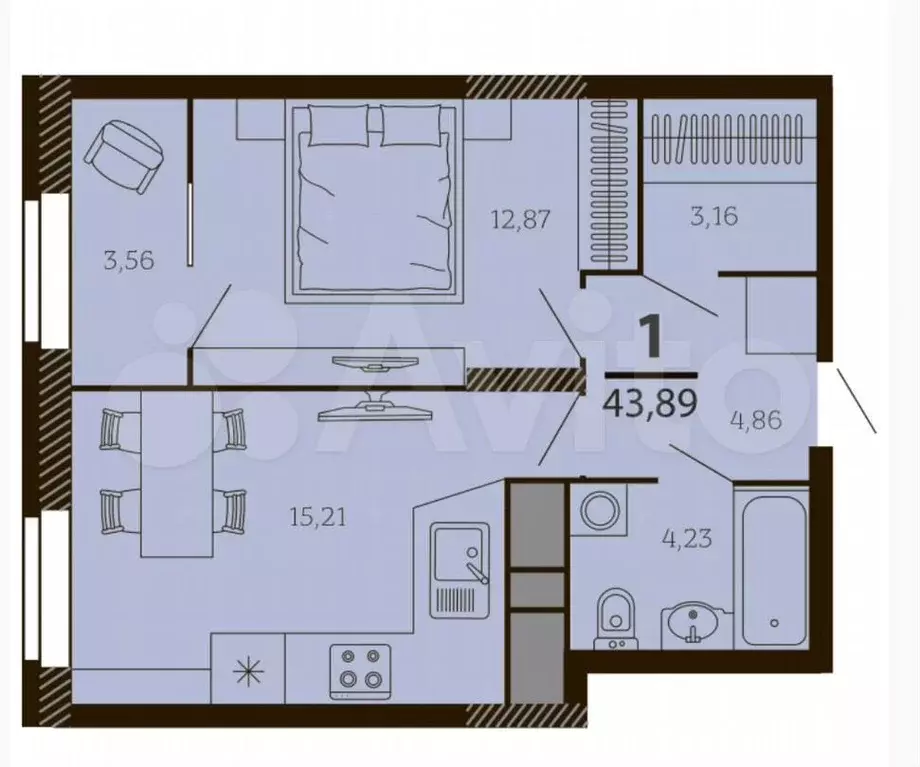 1-к. квартира, 42,1м, 7/7эт. - Фото 1