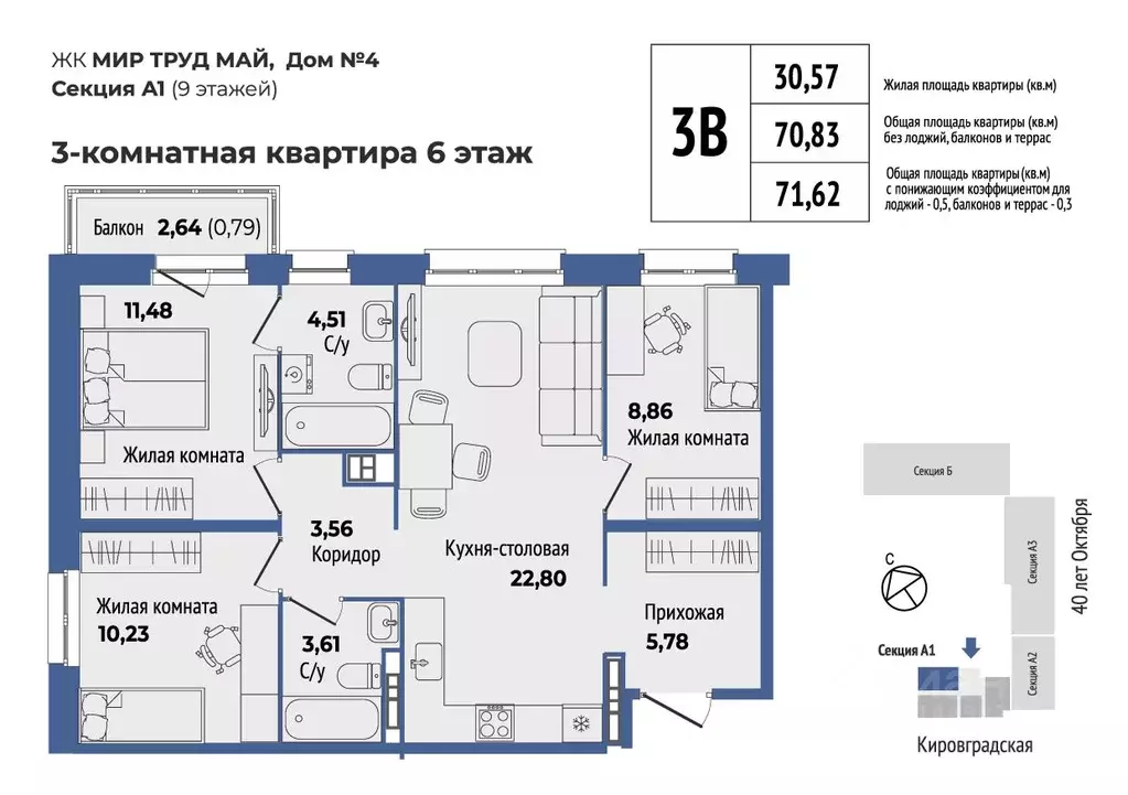 3-к кв. Свердловская область, Екатеринбург Уралмаш жилрайон, Мир Труд ... - Фото 0