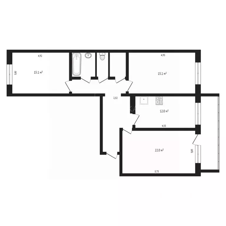 3-к кв. Тюменская область, Тюмень ул. Монтажников, 17к1 (85.2 м) - Фото 1