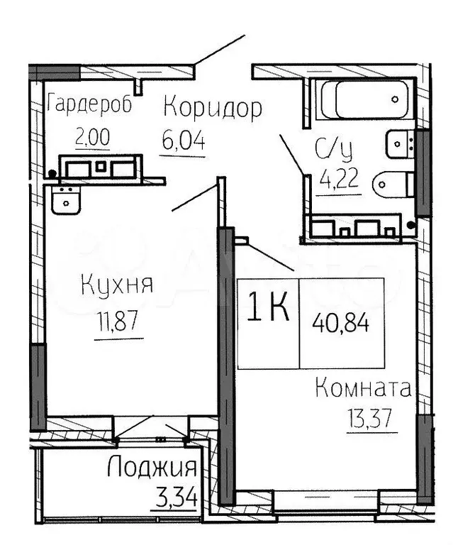 1-к. квартира, 40,8 м, 5/25 эт. - Фото 0