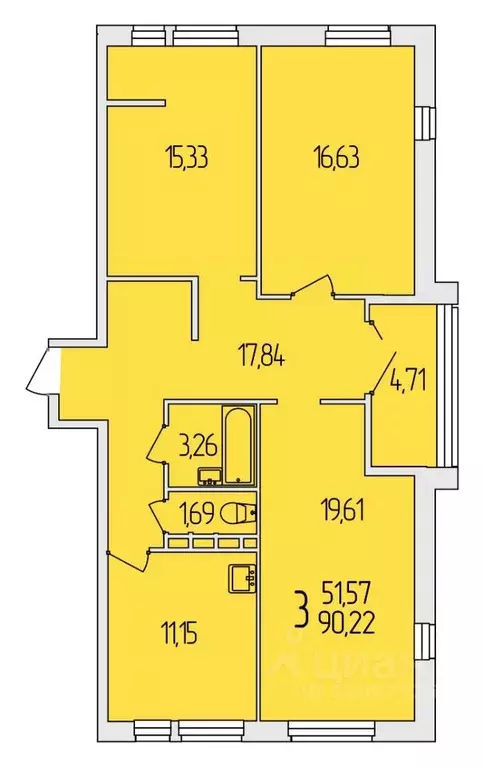3-к кв. Белгородская область, Белгородский район, Северный городское ... - Фото 1