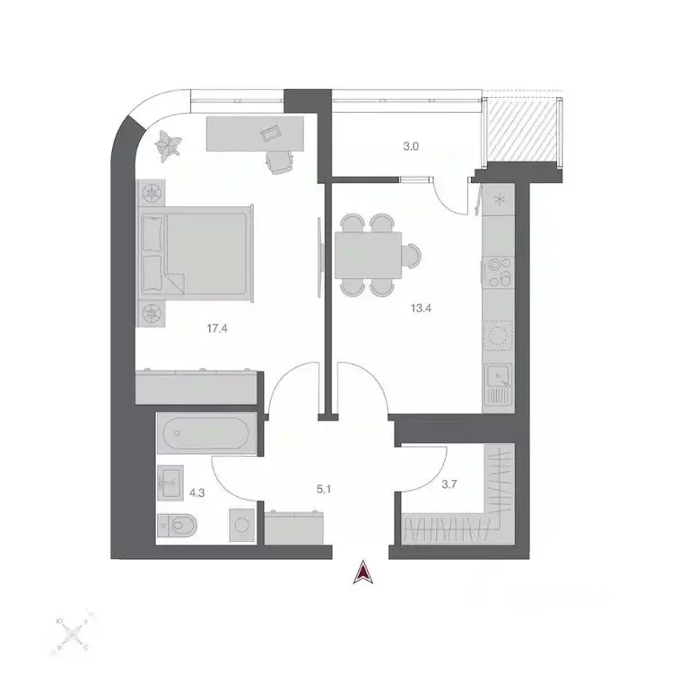 1-к кв. Новосибирская область, Новосибирск Беринг жилой квартал,  ... - Фото 1