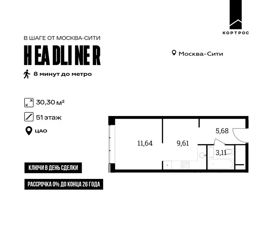 1-комнатная квартира: Москва, Шмитовский проезд, 39с4.2 (30.3 м) - Фото 0