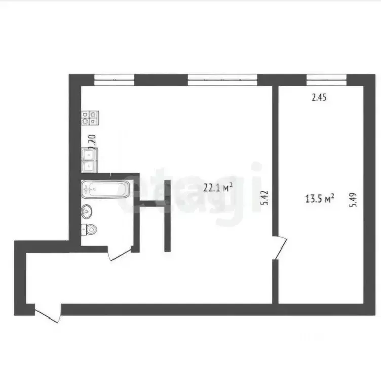 2-к кв. Архангельская область, Архангельск Садовая ул., 2к1 (44.3 м) - Фото 1