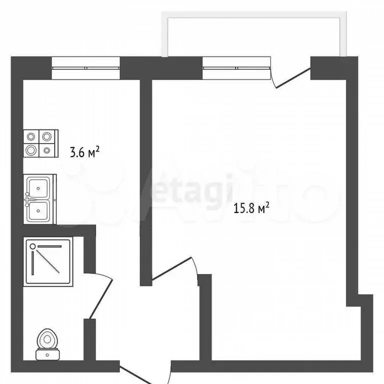 1-к. квартира, 24,9 м, 2/3 эт. - Фото 0