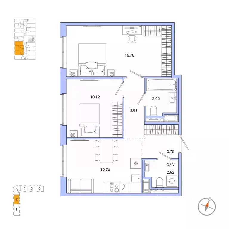 2-к кв. Санкт-Петербург Окла жилой комплекс (53.25 м) - Фото 0