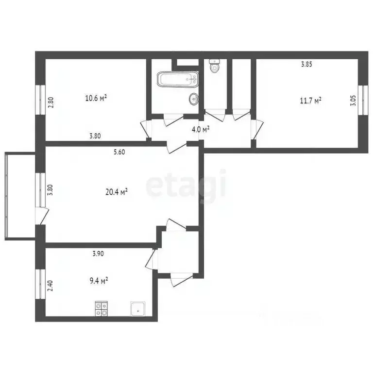 3-к кв. Камчатский край, Елизовский муниципальный округ, пос. ... - Фото 2