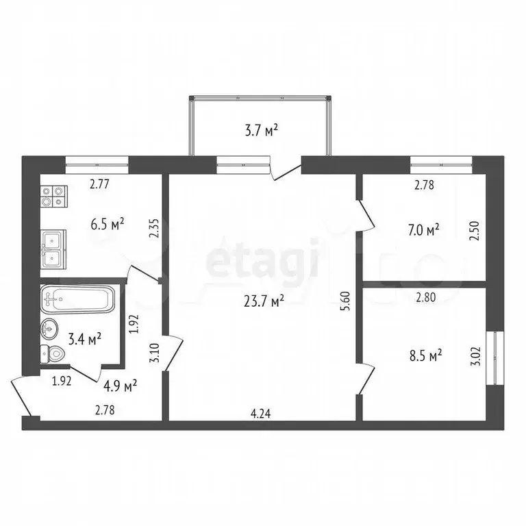 3-к. квартира, 54 м, 5/5 эт. - Фото 0