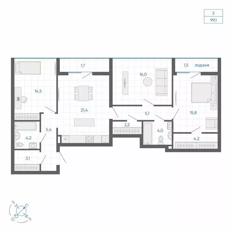 3-комнатная квартира: Екатеринбург, улица Вильгельма де Геннина, 59 ... - Фото 2