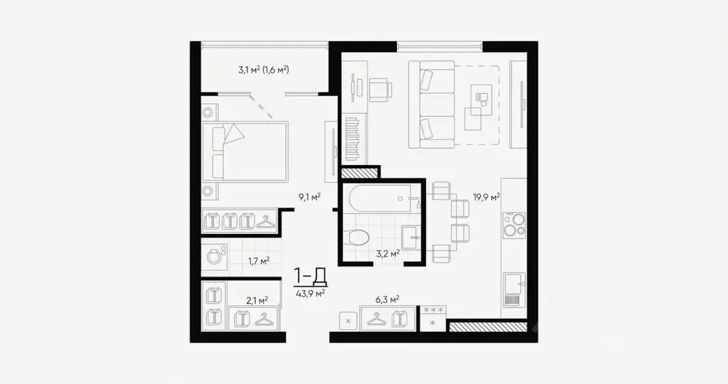 1-к кв. Свердловская область, Екатеринбург Академический мкр, 20-й ... - Фото 2