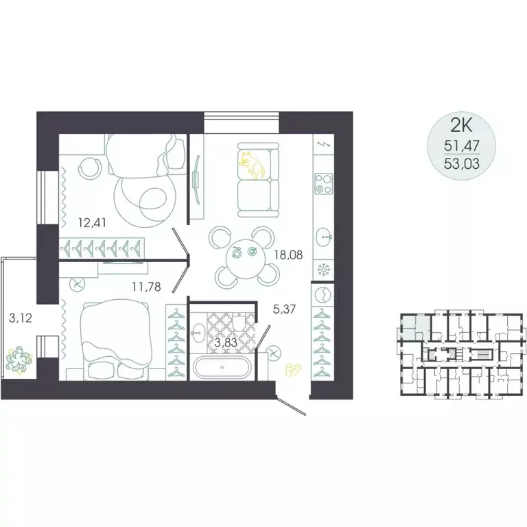 2-к кв. Пензенская область, Пенза Колышлейская ул., 7 (54.92 м) - Фото 2