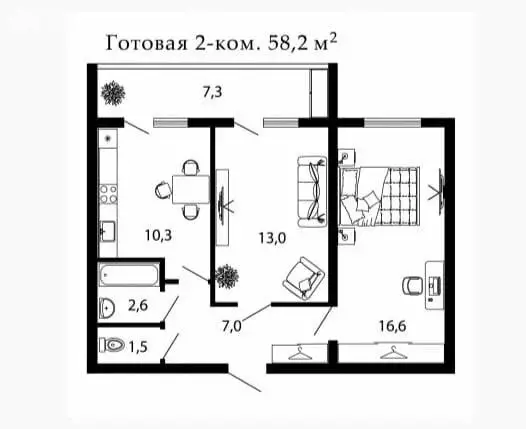 2-комнатная квартира: посёлок Южный, Северная улица, 42А (58.2 м) - Фото 0