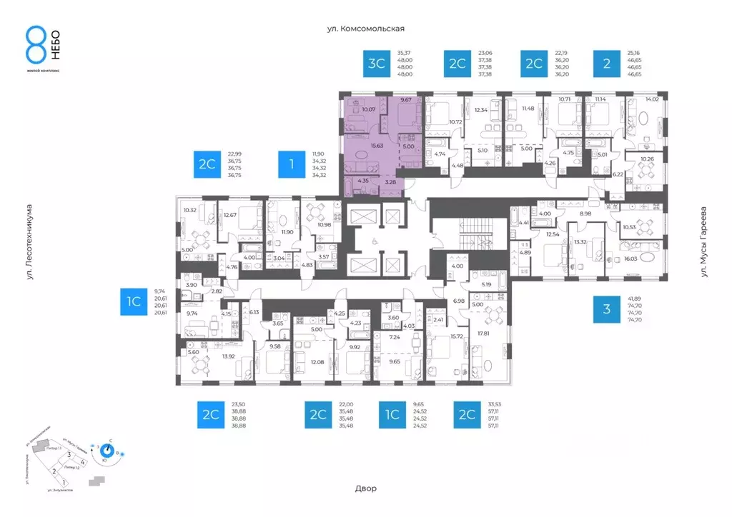 3-к кв. Башкортостан, Уфа Глумилино-1 мкр, 8-е Небо жилой комплекс ... - Фото 2