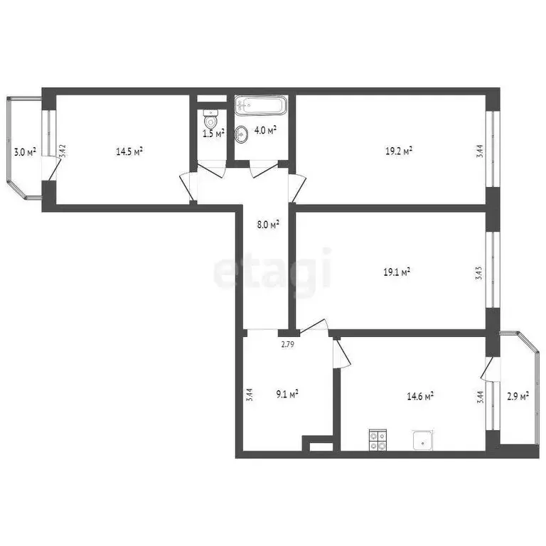 3-комнатная квартира: Тюмень, улица Александра Митинского, 7 (92.5 м) - Фото 1