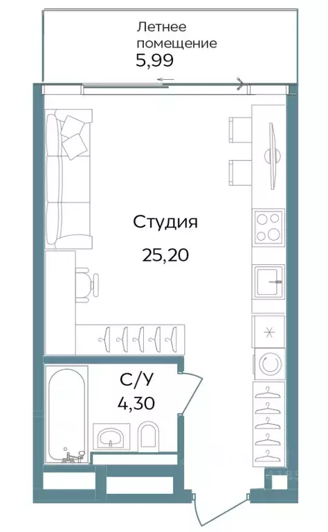 Студия Крым, Саки ул. Морская (35.49 м) - Фото 0