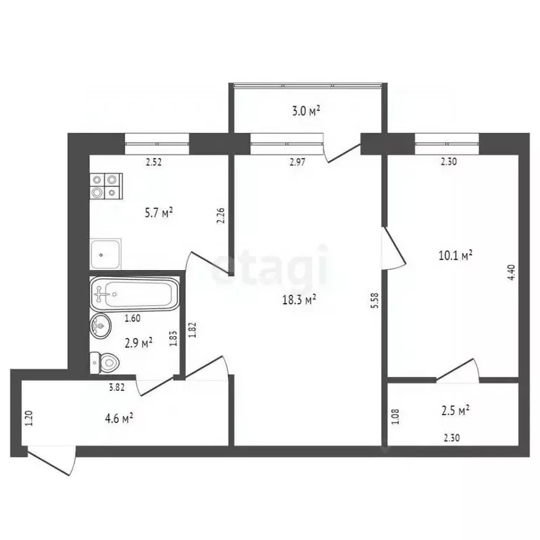 2-к кв. Самарская область, Самара Гая ул., 32 (44.6 м) - Фото 2