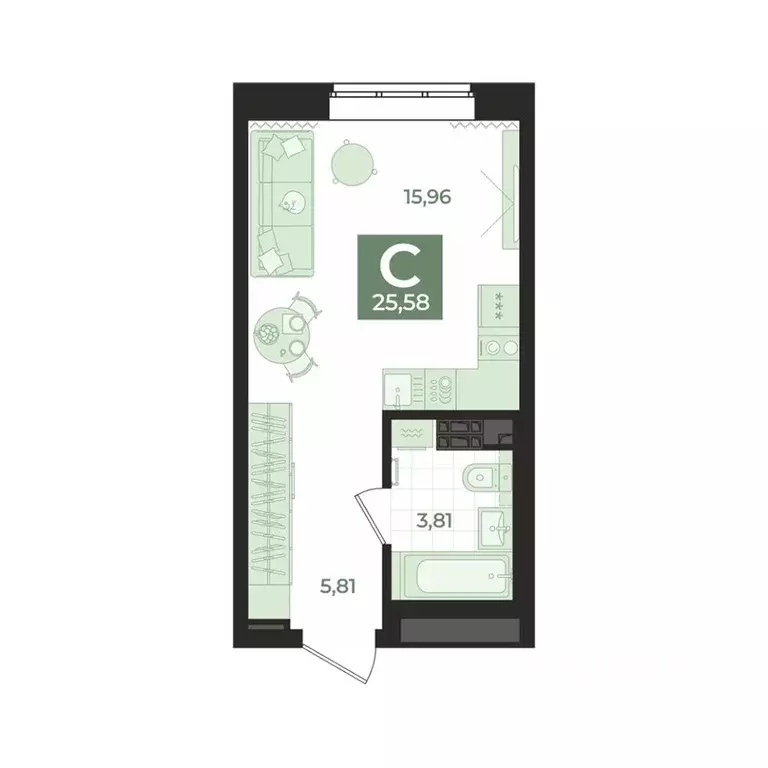 Студия Свердловская область, Екатеринбург Уктус жилрайон,  (25.58 м) - Фото 1