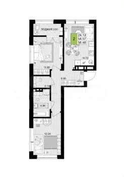 9-к. квартира, 58 м, 6/9 эт. - Фото 1