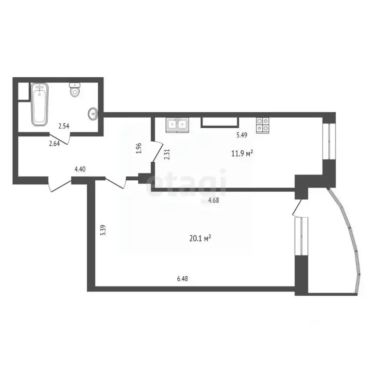 1-к кв. Тюменская область, Тюмень ул. Станислава Карнацевича, 3 (43.1 ... - Фото 2