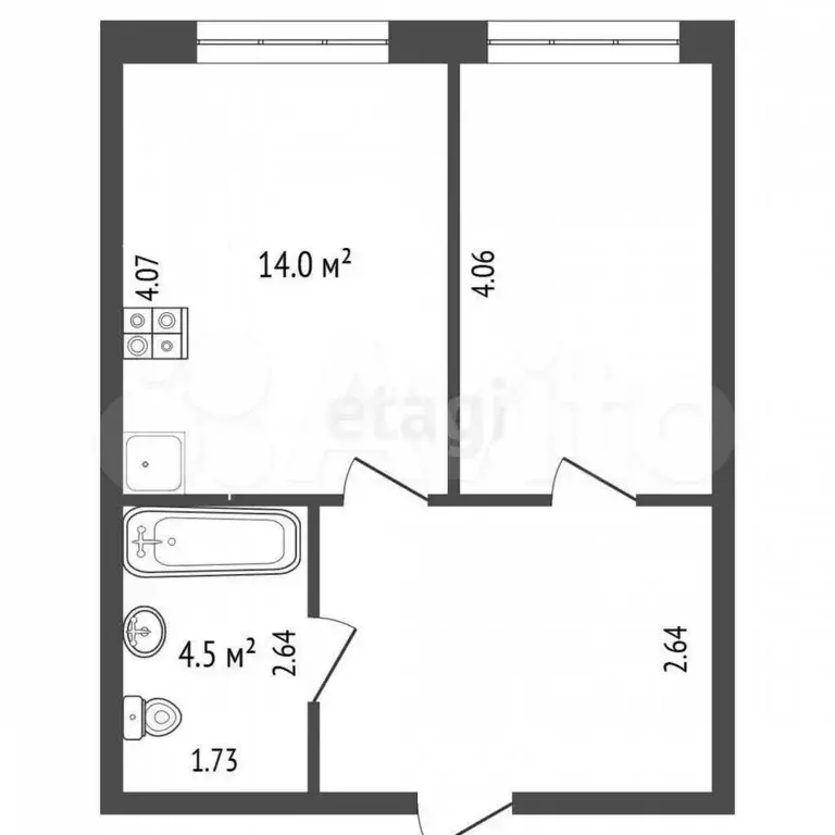 1-к. квартира, 38 м, 2/2 эт. - Фото 0