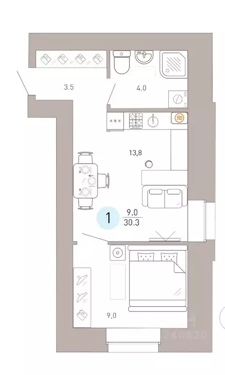 Студия Брянская область, Брянск ул. Крапивницкого, 39к4 (30.6 м) - Фото 2
