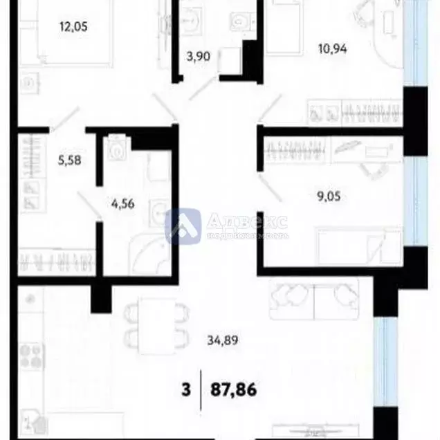 4-к кв. Тюменская область, Тюмень Ставропольская ул., 10 (87.9 м) - Фото 2