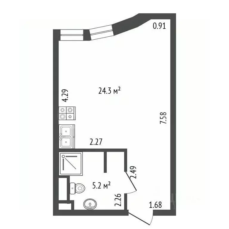 Студия Санкт-Петербург просп. Энергетиков, 2к1 (29.5 м) - Фото 2