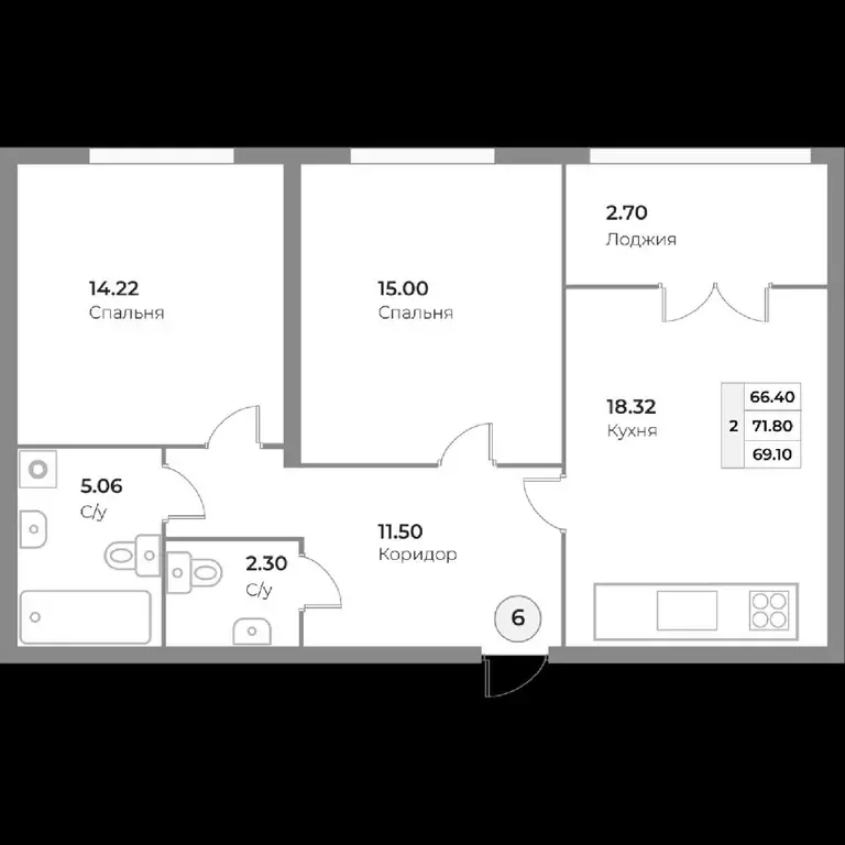 2-к кв. Калининградская область, Калининград ул. Ватутина, 38А (69.1 ... - Фото 1