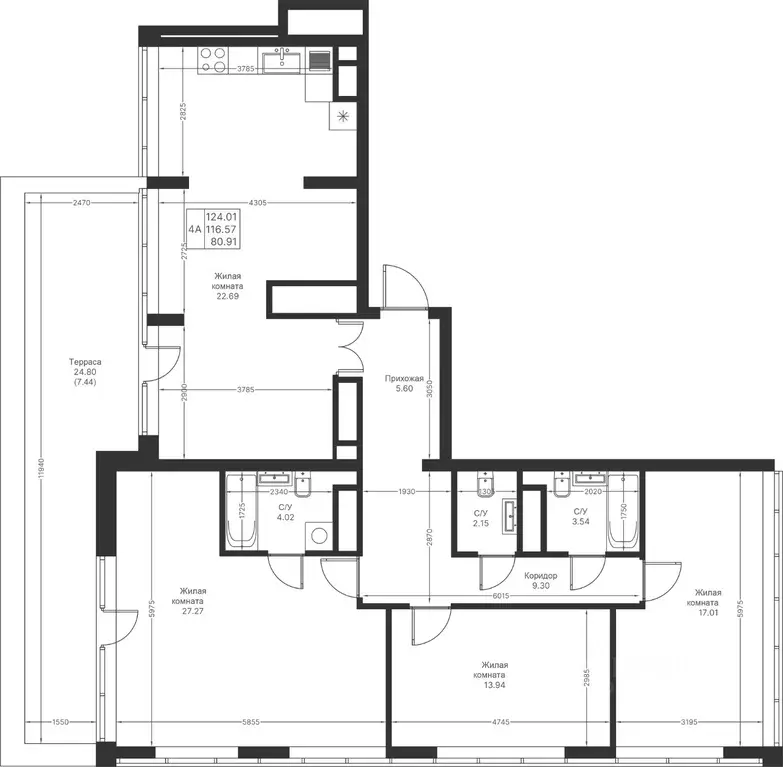 4-к кв. Татарстан, Казань Мой Ритм жилой комплекс (124.01 м) - Фото 2