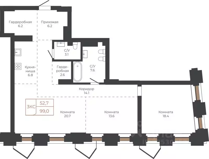 3-к кв. Алтайский край, Барнаул пл. Баварина, 8к2 (99.4 м) - Фото 1