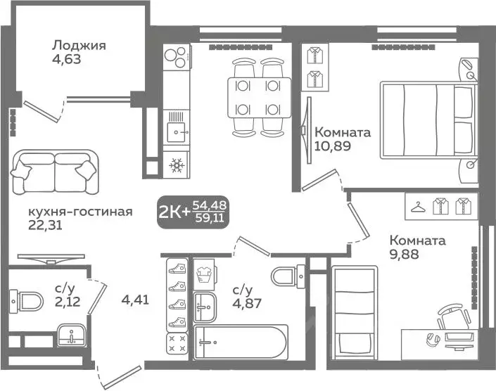 2-к кв. Тюменская область, Тюмень ул. Заполярная, 9/2 (54.48 м) - Фото 0