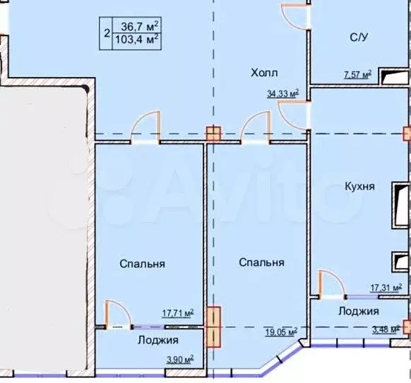 3-к. квартира, 105 м, 2/10 эт. - Фото 0