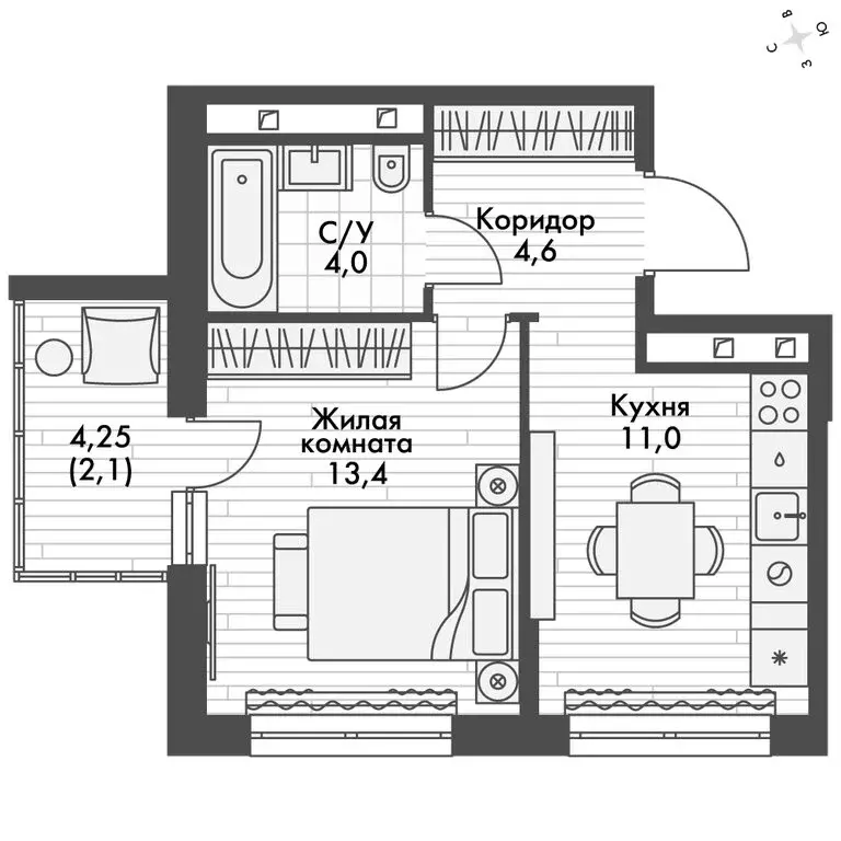 1-комнатная квартира: Зеленодольский район, Октябрьское сельское ... - Фото 2