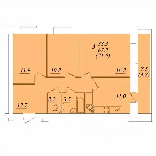 3-к кв. Вологодская область, Вологда  (71.5 м) - Фото 1