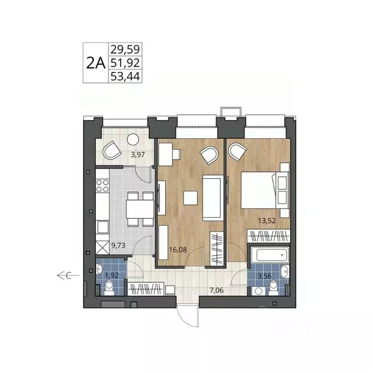 2-к кв. Омская область, Омск ул. Герцена, 99 (53.44 м) - Фото 0