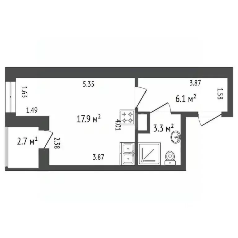 Студия Санкт-Петербург просп. Буденного, 19к1 (27.3 м) - Фото 0