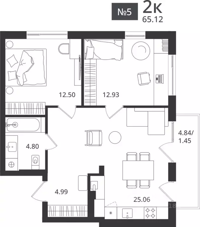 2-к кв. Калининградская область, Светлогорск Новая ул., 108-114 (65.12 ... - Фото 1