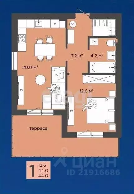 1-к кв. Калининградская область, Гурьевский муниципальный округ, пос. ... - Фото 2
