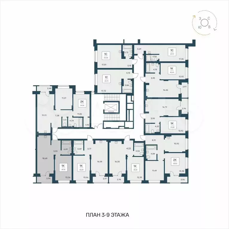 1-к. квартира, 43,1 м, 8/9 эт. - Фото 1