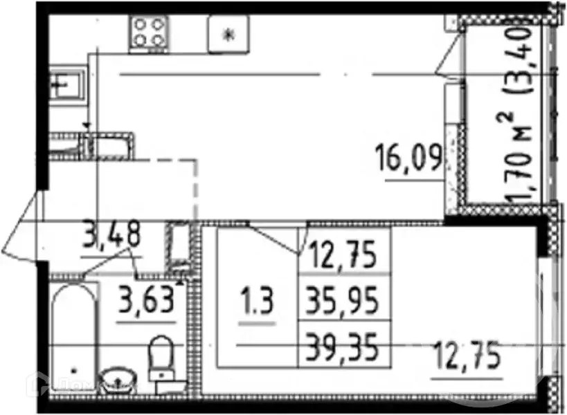 Продаётся 1-к квартира, 35.95 м - Фото 1