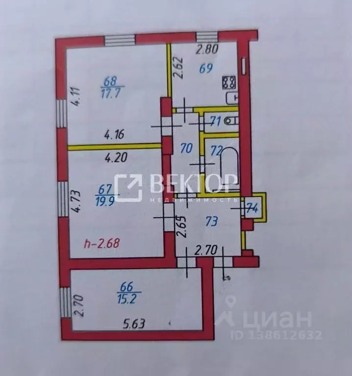3-к кв. Ивановская область, Иваново ул. 10-я Санаторная, 24 (76.0 м) - Фото 2