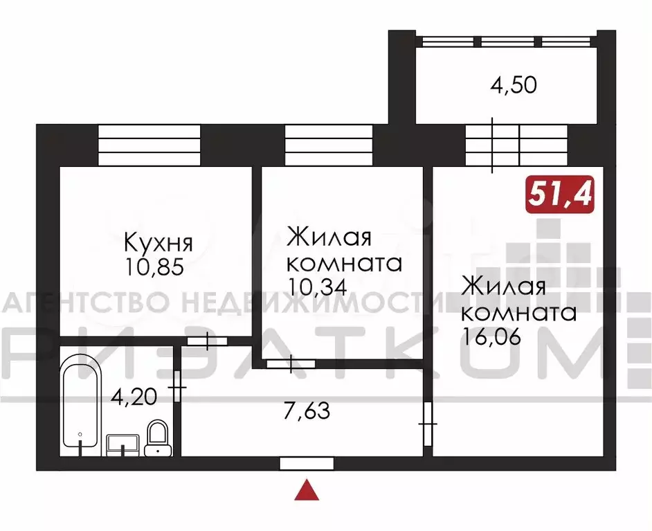 2-к. квартира, 52 м, 2/10 эт. - Фото 0