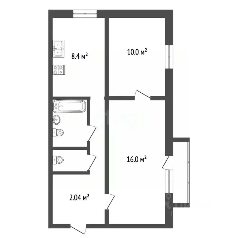 2-к кв. Саратовская область, Саратов Зоологическая ул., 3 (44.3 м) - Фото 2