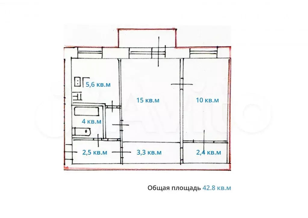 2-к. квартира, 42,8 м, 4/5 эт. - Фото 1