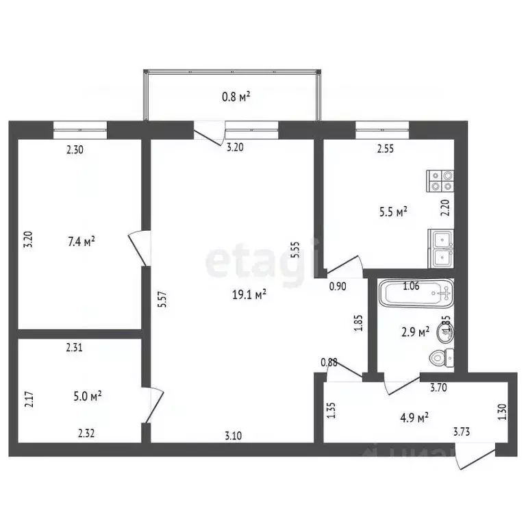 2-к кв. Башкортостан, Стерлитамак ул. Дружбы, 58 (44.8 м) - Фото 2
