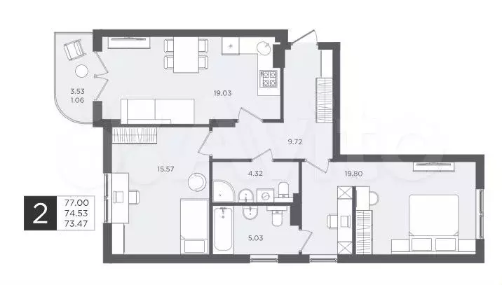 3-к. квартира, 77 м, 4/4 эт. - Фото 1