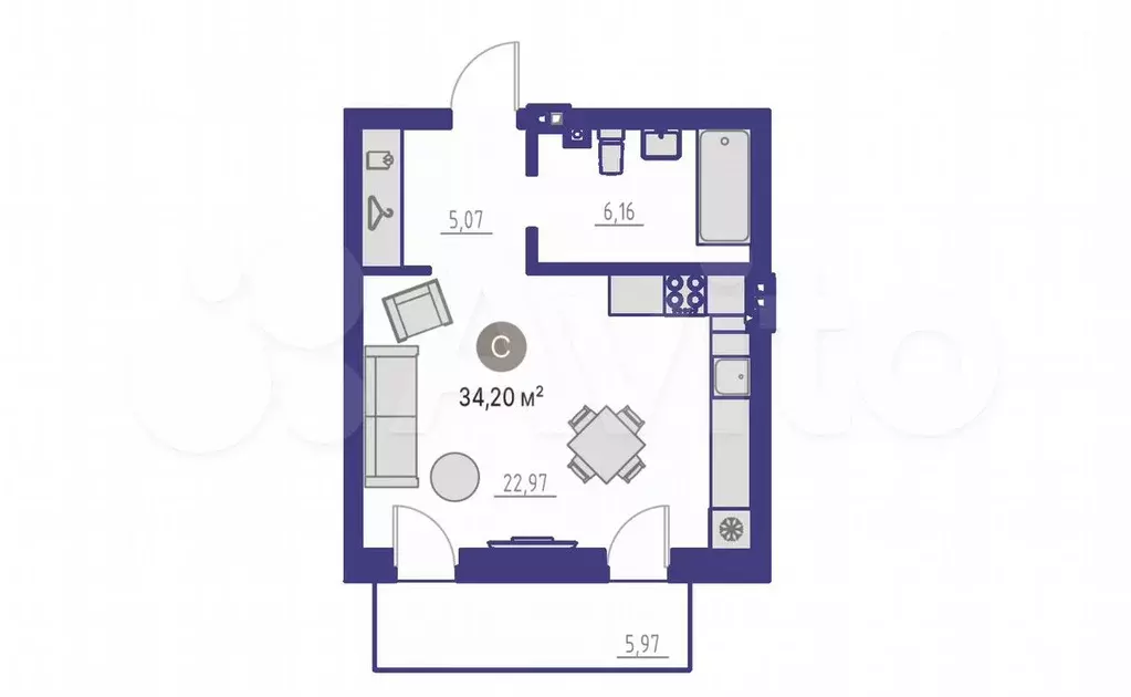 Квартира-студия, 40,2 м, 2/4 эт. - Фото 1