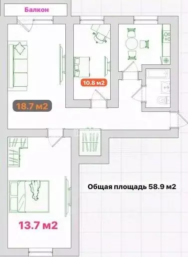 3-к кв. Омская область, Омск ул. Лукашевича, 11 (58.9 м) - Фото 2