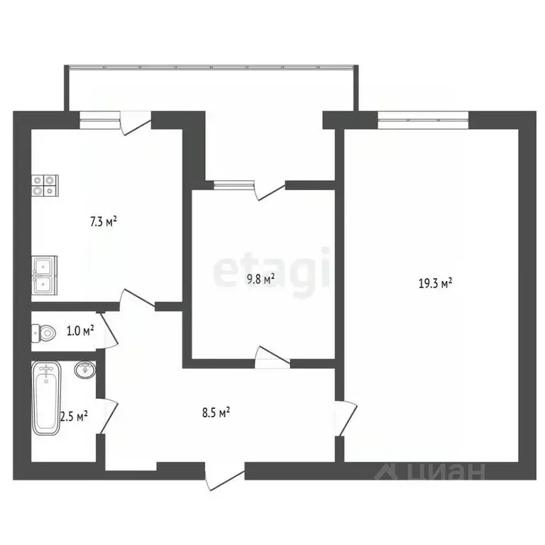 2-к кв. Севастополь ул. Генерала Жидилова, 42 (51.7 м) - Фото 2